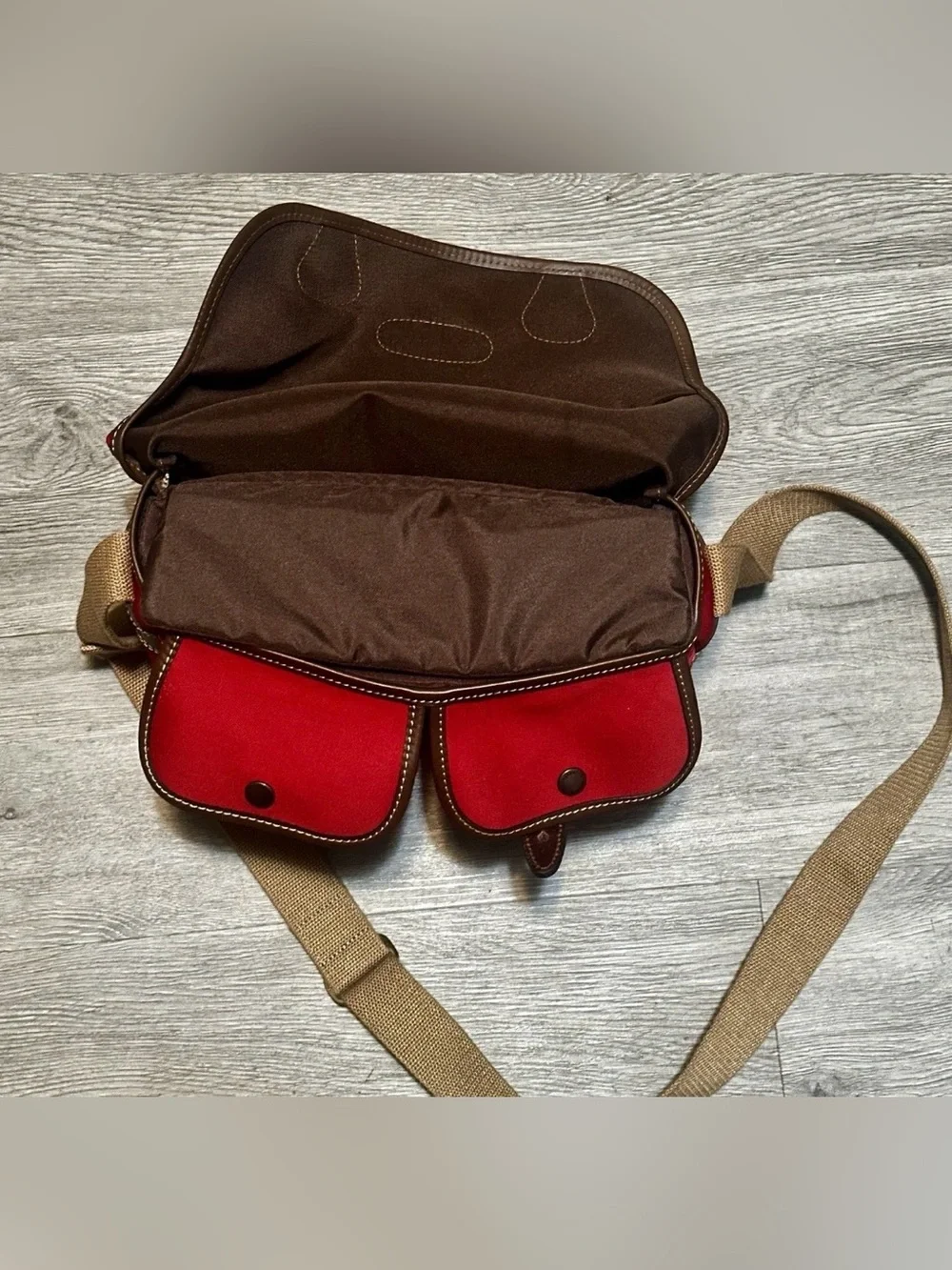 Billingham Red/Brown Canvas Camera Shoulder Bag w/ Strap Compartments 62492